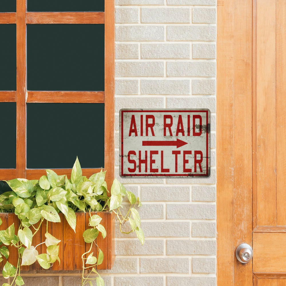 "Air Raid Shelter" Metal Sign 16in x12in (Distressed Appearance) - I Love a Hangar