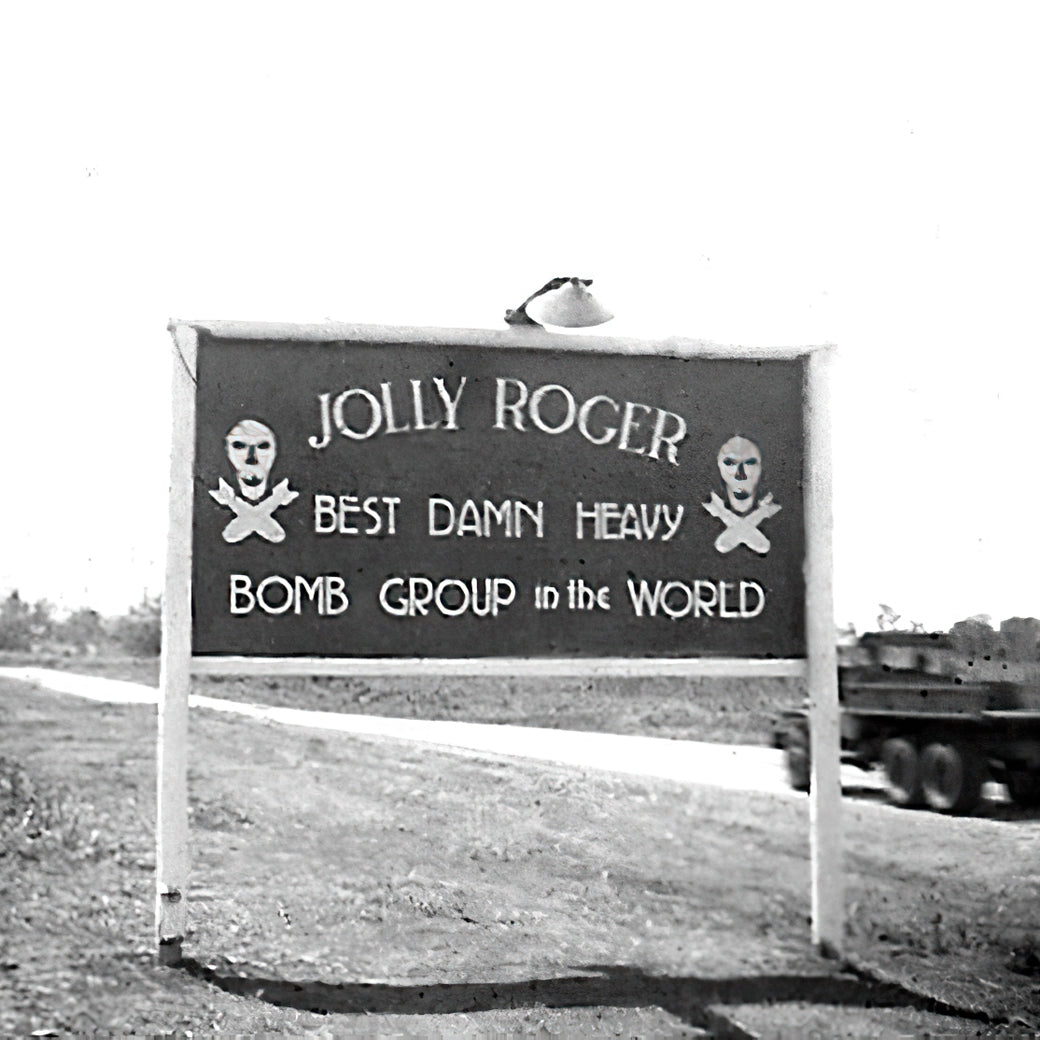 90th Bombardment Group "Jolly Roger" Metal Sign 16in x 12in (Distressed Appearance) - I Love a Hangar