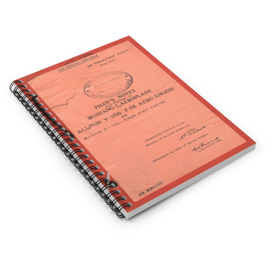 Mustang Aeroplane Pilot Note Inspired Spiral Notebook - I Love a Hangar